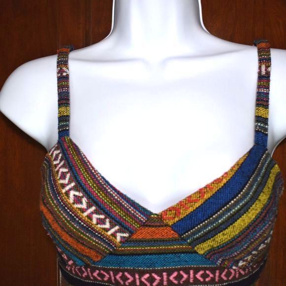 Forever 21 Patchwork Crop Top Size Small Multicolor Adjustable Straps Boho - Picture 7 of 15